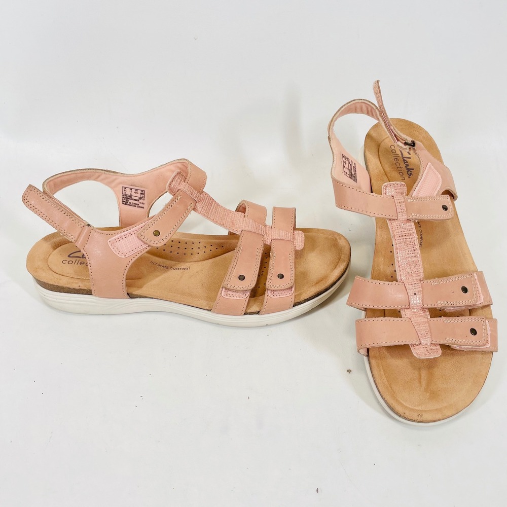 Clarks Collection Mira Tide Pink Leather Strappy Comfort Sandals Womens 11N